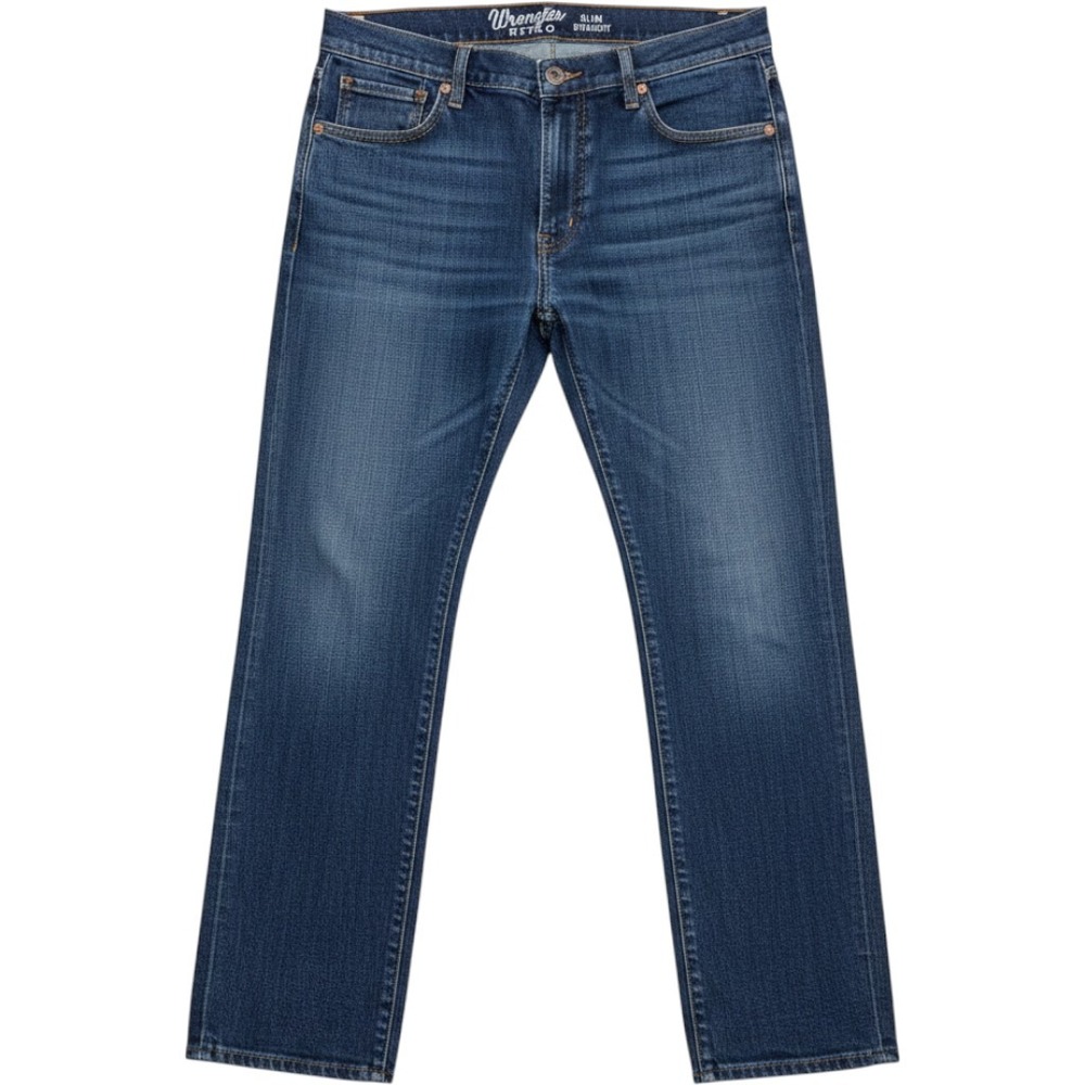 Wrangler Retro Mens Slim Straight Leg Jeans Medium Wash Blue Denim 36x30.5